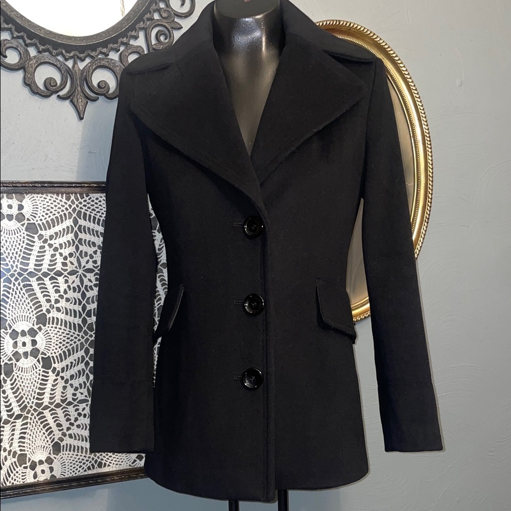 Calvin Klein Collection Black Wool Peacoat with Notched Collar